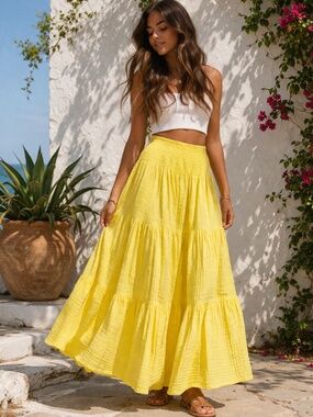 NWT Felicite Smocked Maxi Skirt in Cotton Gauze